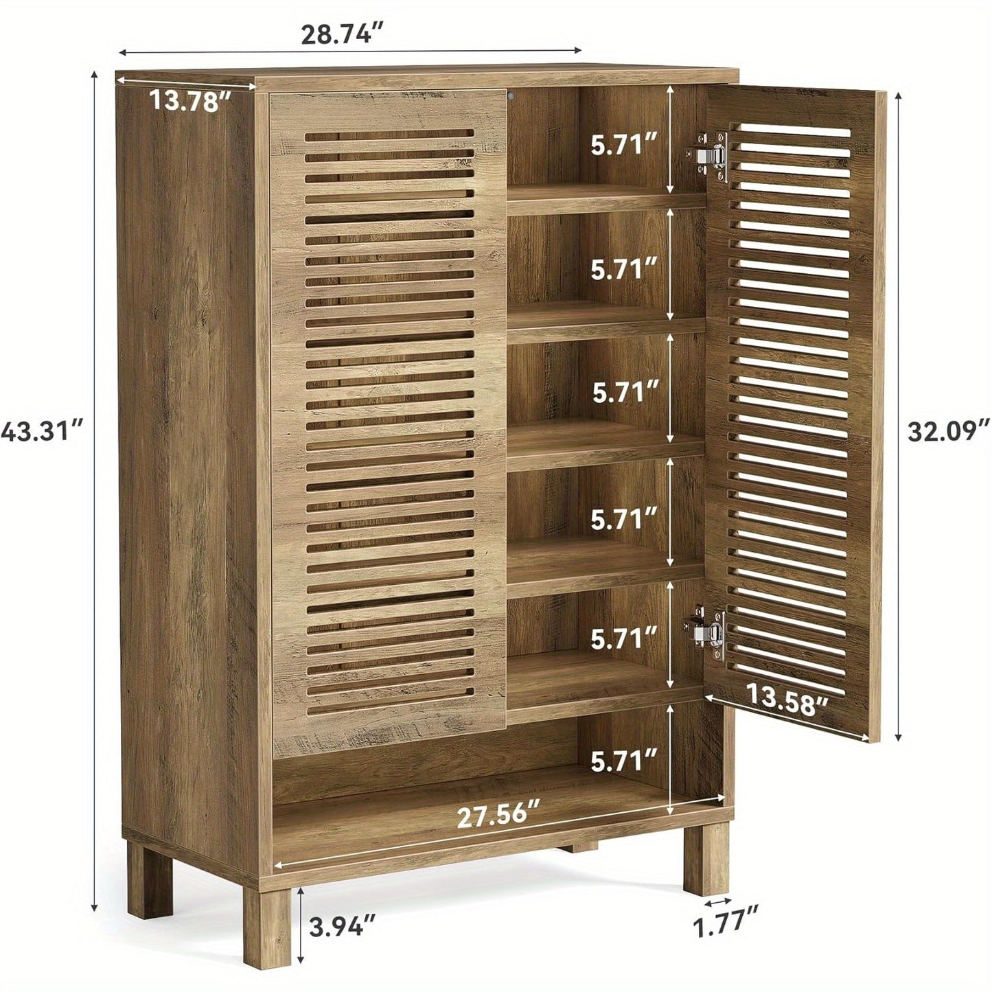 Schoenenkast – Schoenopberger – Schoenrek – Schoenmeubel – Schoenkastje – Modern Design – 6 Planken Natuurlijk Eikenhout Look