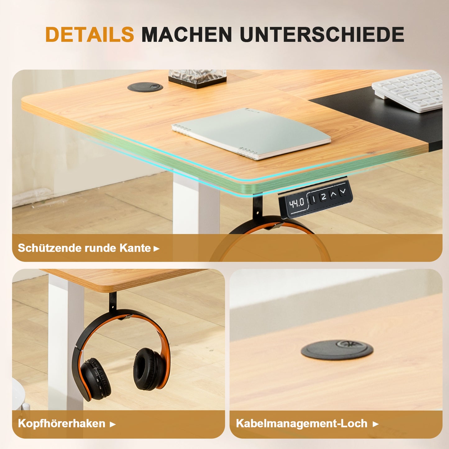 Verstelbaar Bureau – Elektrisch Zit Sta Bureau – In hoogte verstelbaar bureau – Stoer bureau – Thuiswerk bureau – Extra Groot Werkblad 140x60 cm – Met Touchscreen Bediening en Kabelgoot