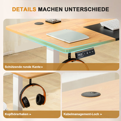 Verstelbaar Bureau – Elektrisch Zit Sta Bureau – In hoogte verstelbaar bureau – Stoer bureau – Thuiswerk bureau – Extra Groot Werkblad 140x60 cm – Met Touchscreen Bediening en Kabelgoot