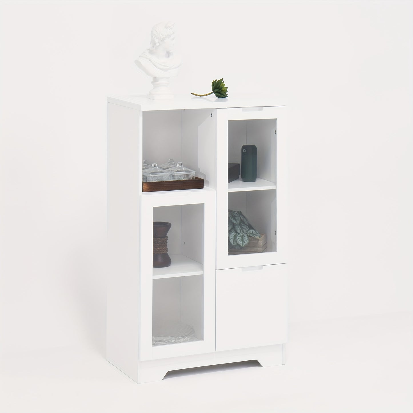 Kledingkast – Garderobekast – Opbergkast – Dressoir – Wit Gelakt MDF – Glazen Deuren – Ruime Lade – Compact & Modern