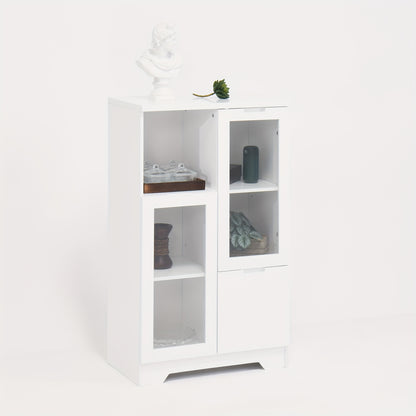 Kledingkast – Garderobekast – Opbergkast – Dressoir – Wit Gelakt MDF – Glazen Deuren – Ruime Lade – Compact & Modern