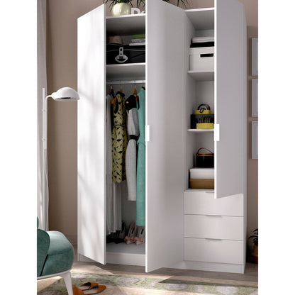 Wardrobe 3 Doors in Front of Astru, Mobile Hangers for Bedroom, 3-Drawer Wardrobe, 121X52H184 Cm, Available in 3 Colors