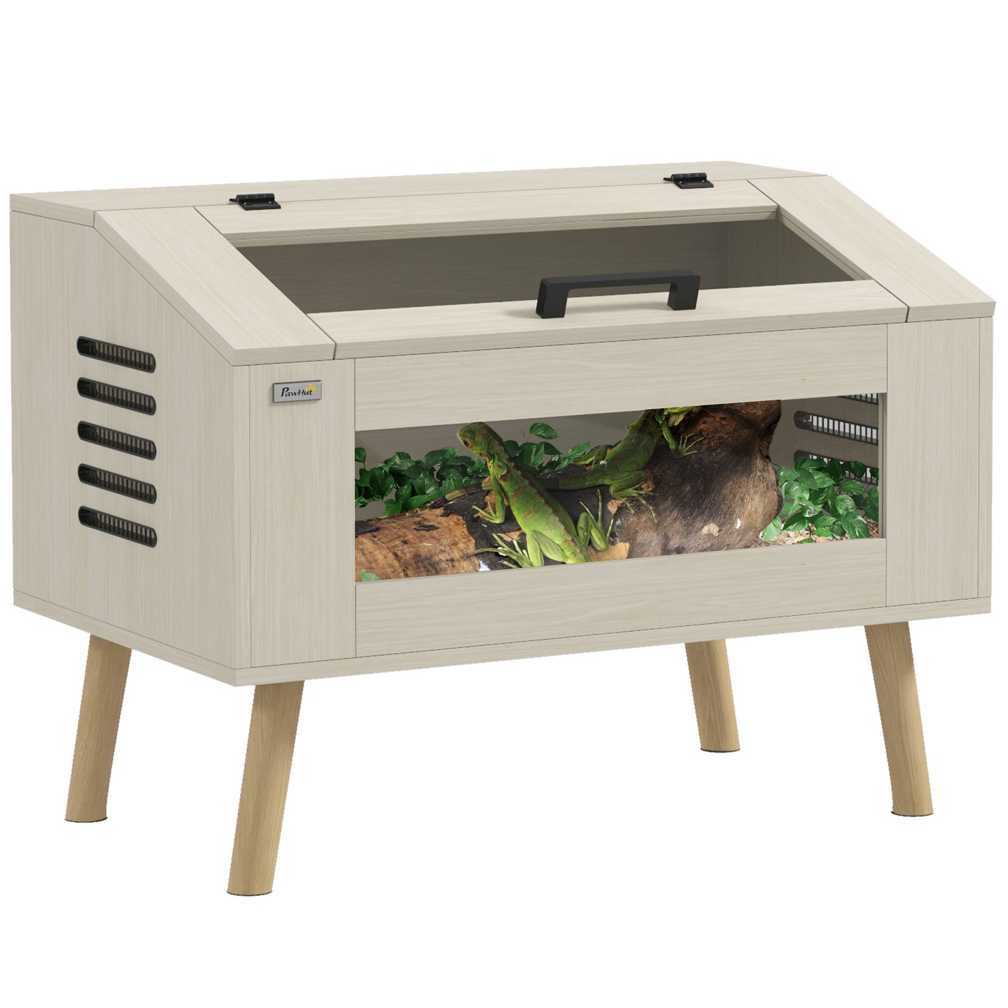 Terrarium Reptielenhuisje – Vivarium – Slang Terrarium – Reptielen Terrarium – Hagedis Terrarium – Natuurlijk Hout – 111 Liter – Zijventilatie met Veiligheidsglas