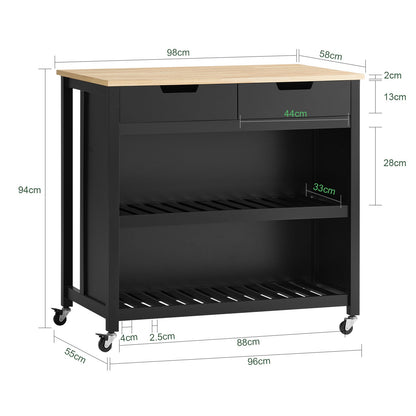 Keukentrolley – Keukenwagen – Serveerwagen – Keukenrek – Roltafel – MDF Materiaal – Groot Werkblad 98x58 cm