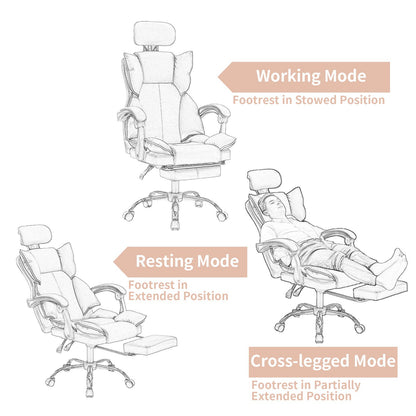 Bureaustoel – Kantoorstoel – Gamestoel – Werkstoel – Bureaufauteuil – Beige Kleur – Ergonomische Rugleuning – Uitklapbare Voetensteun