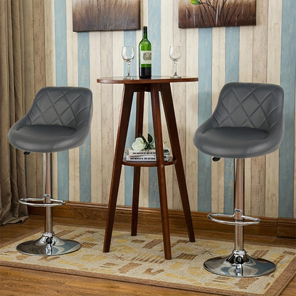 Barstoel – Barkruk – Barstoel Keuken – Barstoel Met Rugleuning – Barkruk Set Van 2 – Verstelbare Zithoogte – 360° Draaibaar – PU Leder – Met Voetsteun – Grijs – 46x32x85-105 cm