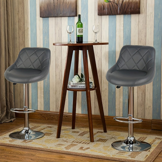 Barstoel – Barkruk – Barstoel Keuken – Barstoel Met Rugleuning – Barkruk Set Van 2 – Verstelbare Zithoogte – 360° Draaibaar – PU Leder – Met Voetsteun – Grijs – 46x32x85-105 cm