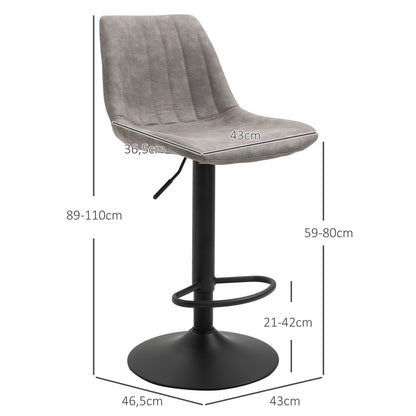 Barkrukken – Barkstoel – Barstoelen – Krukken – Barstoelset – Retro Design – Gaslift Met Voetsteun – Grijs/Zwart