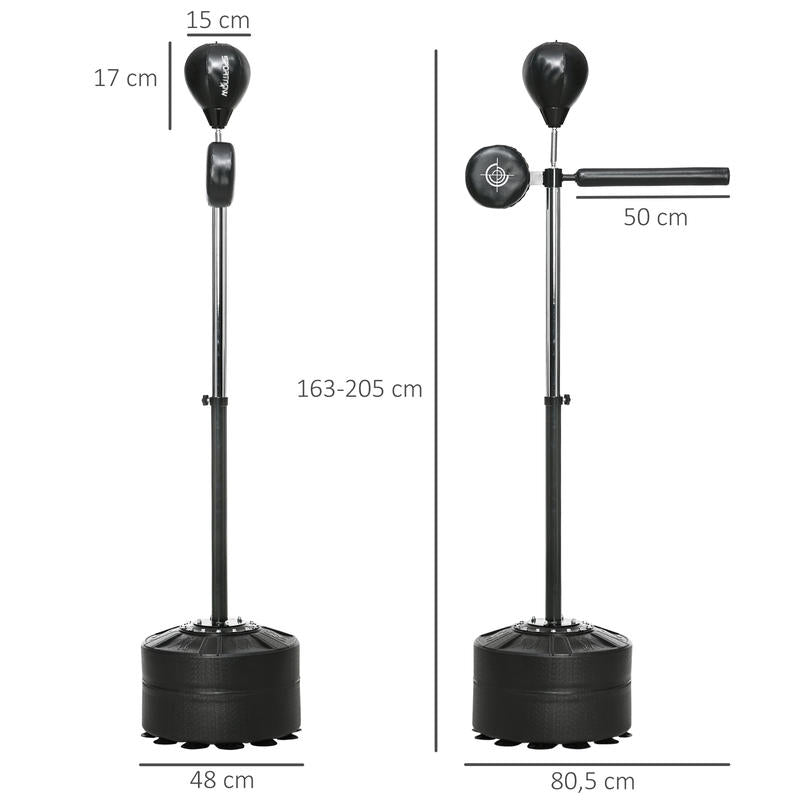 SPORTNOW Height-adjustable punching ball, 360° rotatable, including boxing bandages, black, 80.5 x 48 x 163-205cm