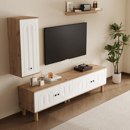 tv meubel – tv dressoir – tv kast – media meubel – wandmeubel – drieluik woonkamermeubel – wit met houtdetails – ruimtebesparend design