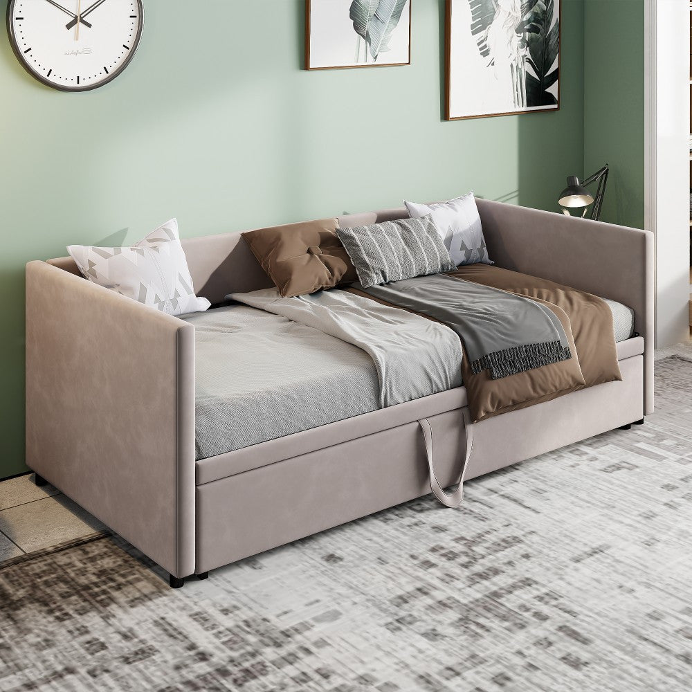 Uitschuifbaar Fluwelen Sofa Bed – Bedbank – Dagbed – Slaapbank – Slaapbed – Grijs – 90/180x200 cm – Met Slatted Frame – Opbergfunctie