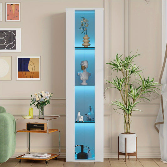 Vitrinekast – Glazen Kast – Showkast – Opbergkast – Vitrine – Modern Design – 40x29x170 cm – Vrijstaand – Wit Acryl – Geen Elektriciteit