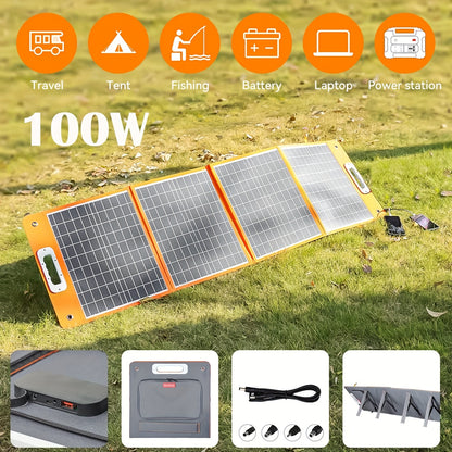 Powerbank – Power Station – Draagbare Oplaadmodule – Noodstroomvoorziening – Zonne-oplader – 200W Vermogen – 100W Opvouwbaar Zonnepaneel