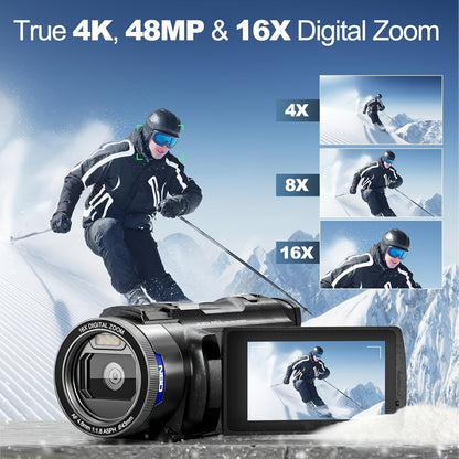 Vlogcamera – Videocamera – Compactcamera – Camcorder – Fotocamera – 4K Ultra HD Video – 48 Megapixels – Wi-Fi & App-bediening – 16x Zoom – 270° Kantelbaar IPS Scherm – Externe Microfoonaansluiting – 3x Langere Batterijduur