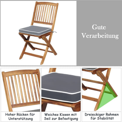 Balkontafelset – Balkontuinset – Bistroset – Tuinmeubelset – Terrasmeubel – Inklapbaar Acaciahouten Design – Inclusief Zachte Zitkussens