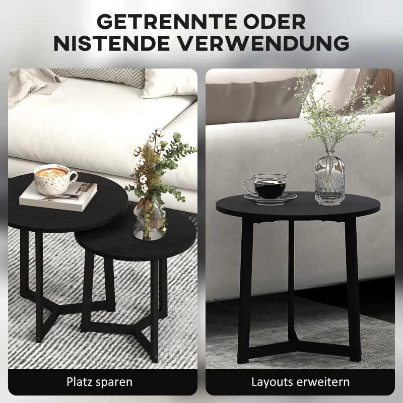 Expandable Stackable 2pcs Round Coffee Table & Side Table Set - Space-Saving Modern Sofa Table for Small Spaces, Expandable Table Suitable for Living Room, Bedroom, Compact Apartments - Assembly, Black Furniture