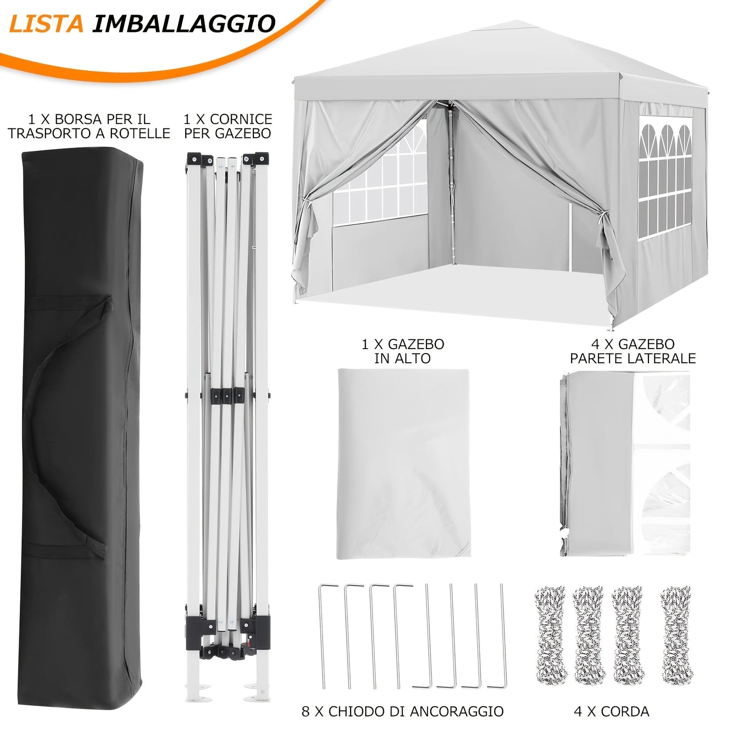 Partytent – Pop-up Tent – Vouwtent – Paviljoen – Tuintent – 3,05x3,05 m – Waterdicht & UV-bestendig – 4 Afneembare Zijwanden