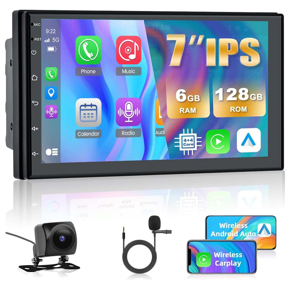 2 Din Autoradio – Multimedia Systeem – Navigatie Systeem – Touchscreen Radio – Auto Stereo – 7 Inch IPS Scherm – 6GB RAM & 128GB Opslag – Draadloze CarPlay & GPS Navigatie