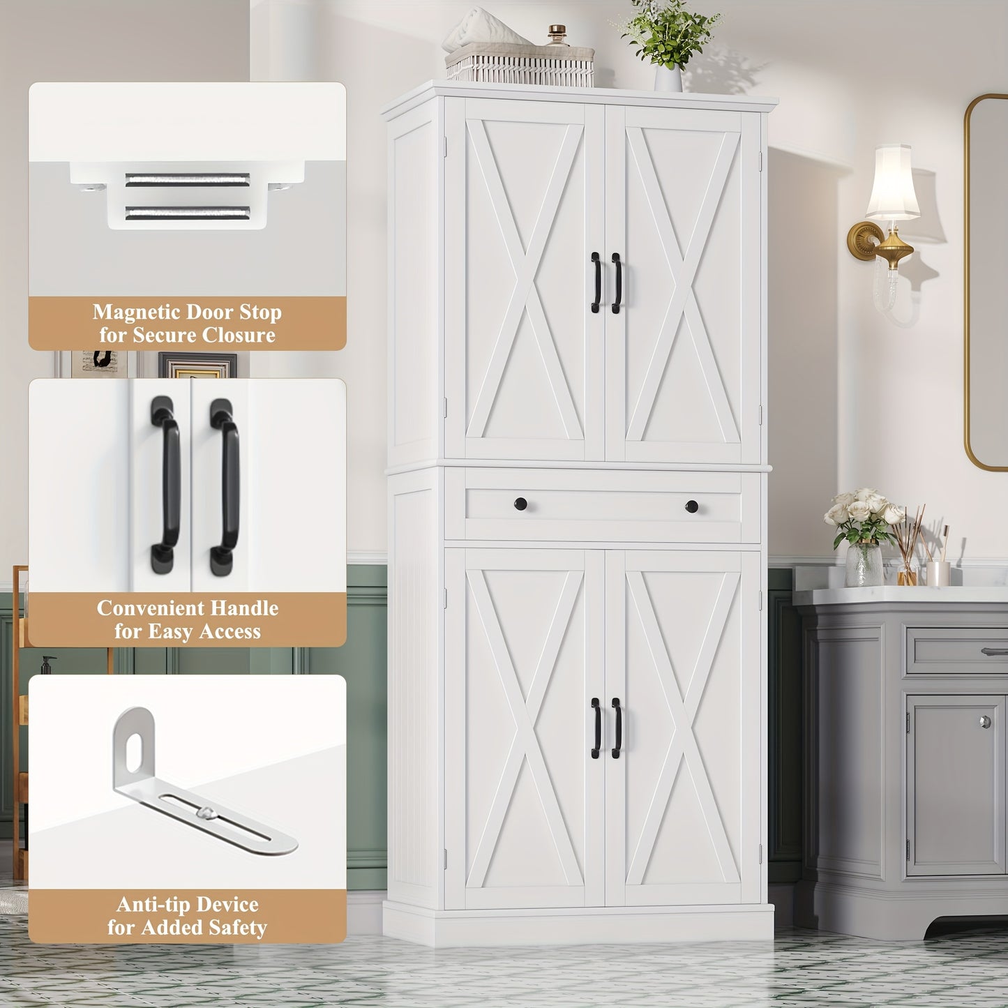 Keukenkast – Opbergkast – Keukenmeubel – Buffetkast – Keukenonderkast – Wit Design – Houtconstructie – 68,5 cm Hoog – 3,2 Cubieke Voet Inhoud