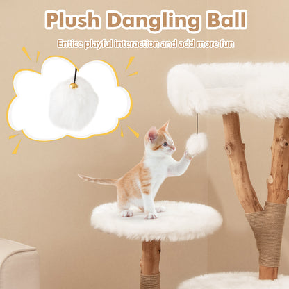 Krabpaal Kat – Kattenboom – Krabmeubel – Klimpaal – Kattenklimtoren – Massief Perenhout – Jute Krabpalen – 111 cm Hoog – Zachte Pluche Ligplekken
