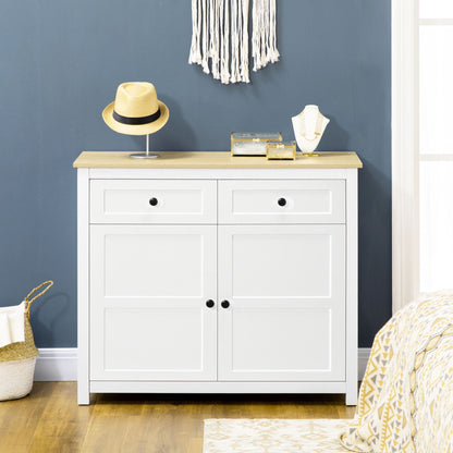 Dressoir – Opbergkast – Sideboard – Buffetkast – Ladekast – 2 Deuren & 2 Laden – Verstelbare Plank – 100x40x85 cm – Wit Houtlook