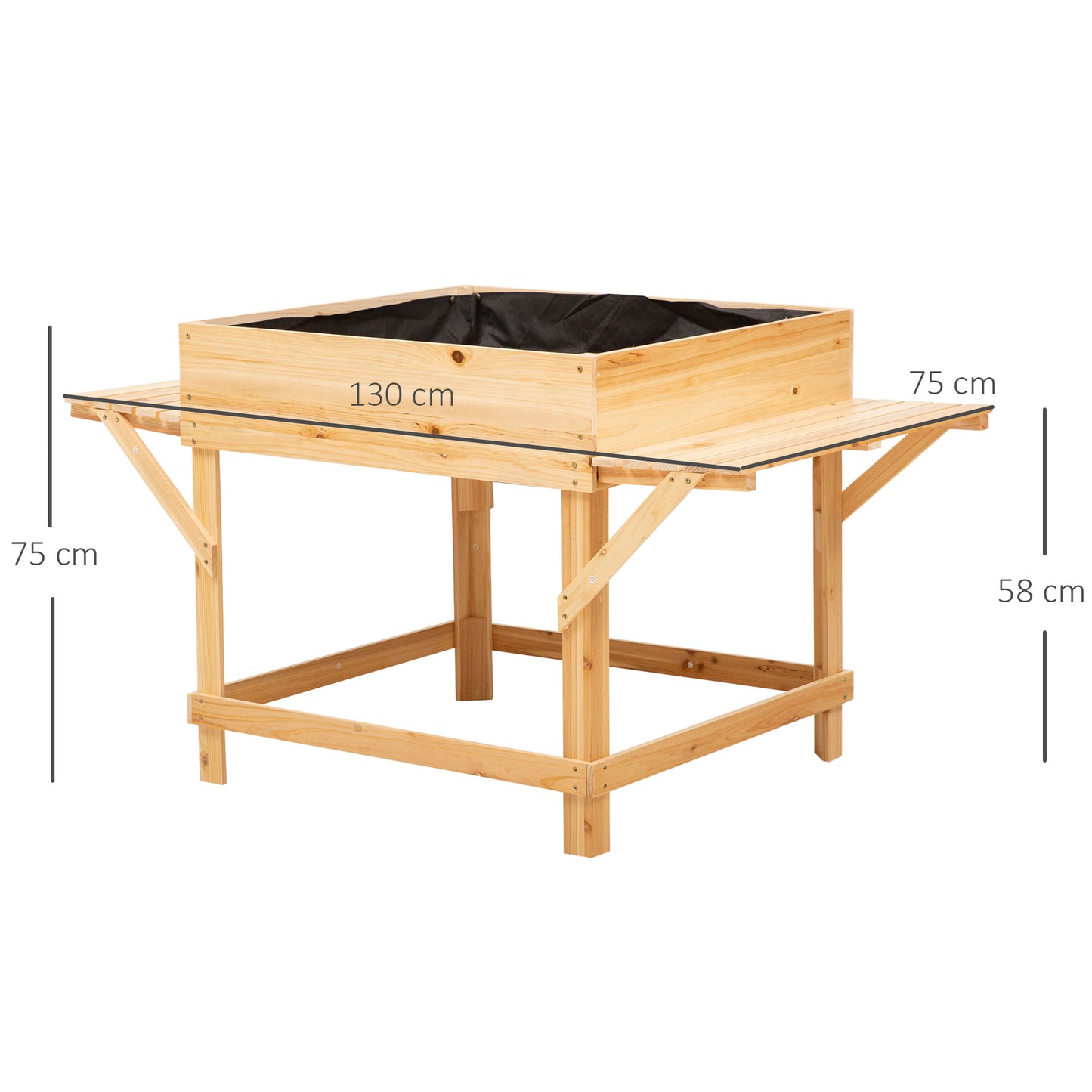 Hoogte plantenbak – Verhoogde plantenbak – Bloembak – Tuinbak – Plantenbak op poten – Natuurlijk dennenhout – Zijplanken en non-woven filterdoek – 130x75x75 cm