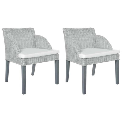 2pcs Modern Gray Rattan Dining Chairs with Cushioned Seats - Sturdy Hardwood Frame & Wipeable Fabric, Solid Back Support - Indoor/Outdoor Use for Kitchen, Patio, Dining Room - Easy-Clean Contemporary Design (No Batteries/Elec