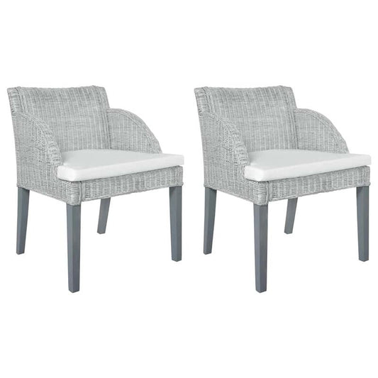 2pcs Modern Gray Rattan Dining Chairs with Cushioned Seats - Sturdy Hardwood Frame & Wipeable Fabric, Solid Back Support - Indoor/Outdoor Use for Kitchen, Patio, Dining Room - Easy-Clean Contemporary Design (No Batteries/Elec
