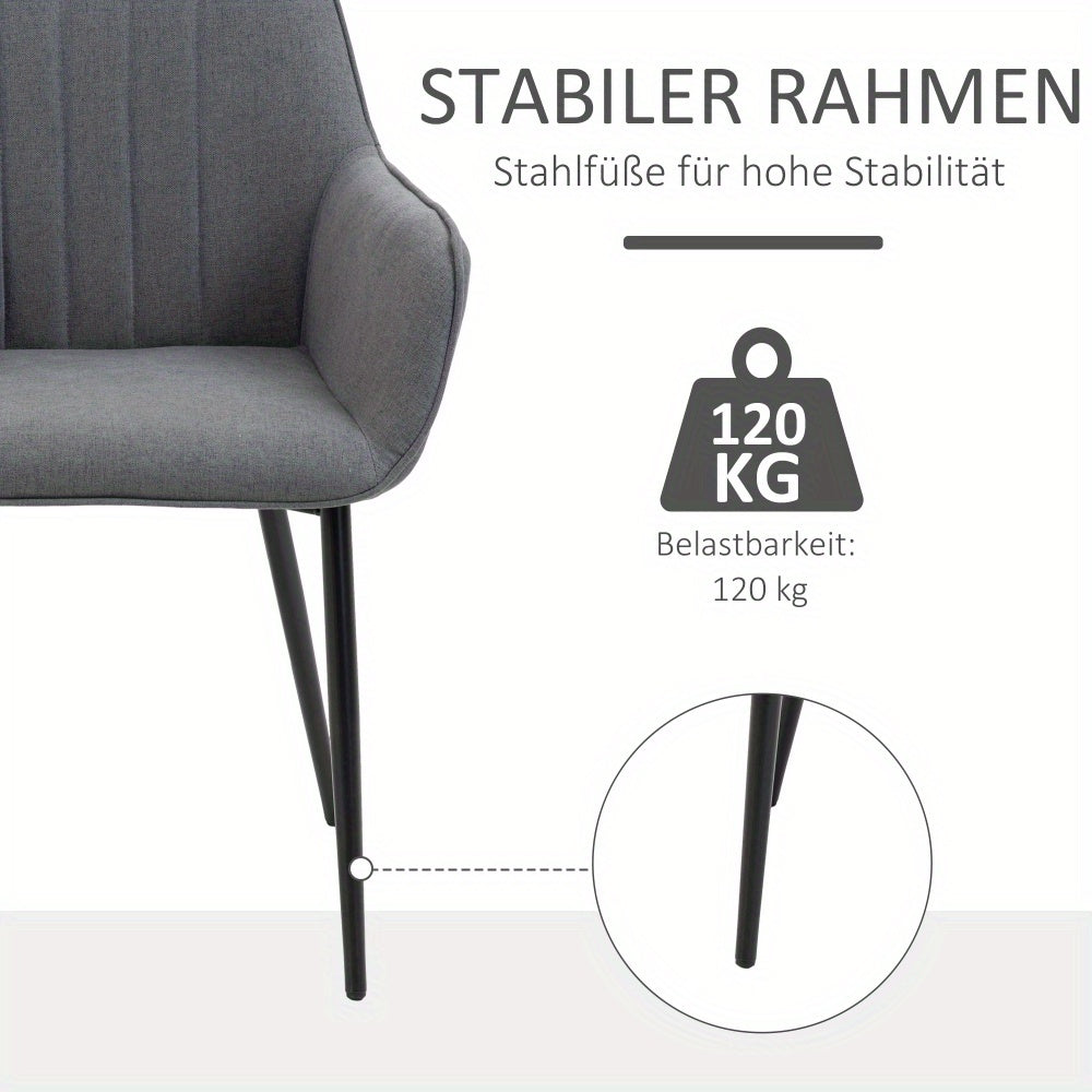 Eetkamerstoelen – Stoelen – Kuipstoelen – Keukenstoelen – Woonkamerstoelen – Donkergrijs Linnen – Stabiele Metalen Poten – 59,5x56,5x81 cm – Met Armleuningen