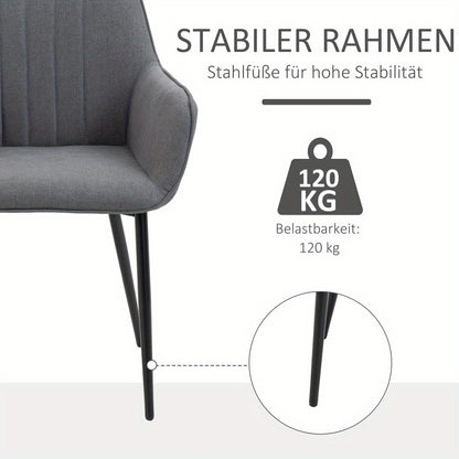 Eetkamerstoelen – Stoelen – Kuipstoelen – Keukenstoelen – Woonkamerstoelen – Donkergrijs Linnen – Stabiele Metalen Poten – 59,5x56,5x81 cm – Met Armleuningen