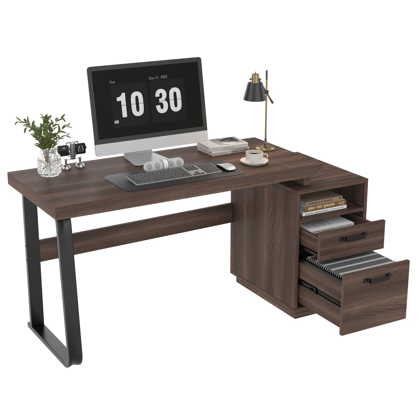 135 X 54 Cm Modern Minimalist Style Desk, Super Strong Load-bearing, Multifunctional Storage Design, Silent Drawer, Folder Drawer