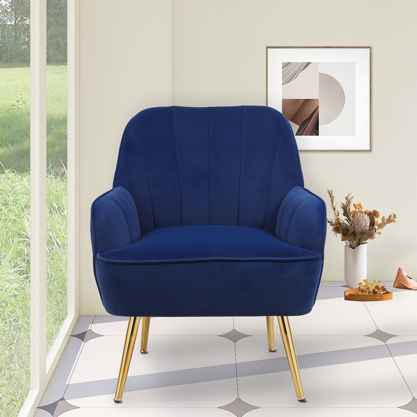 Fauteuil – Lounge Chair – Comfy Chair – Accentstoel – Relaxfauteuil – Blauw Stof – Metalen Poten – Eenvoudige Montage – Zonder Stroom – Comfortabele Zitplaats – Duurzaam Design
