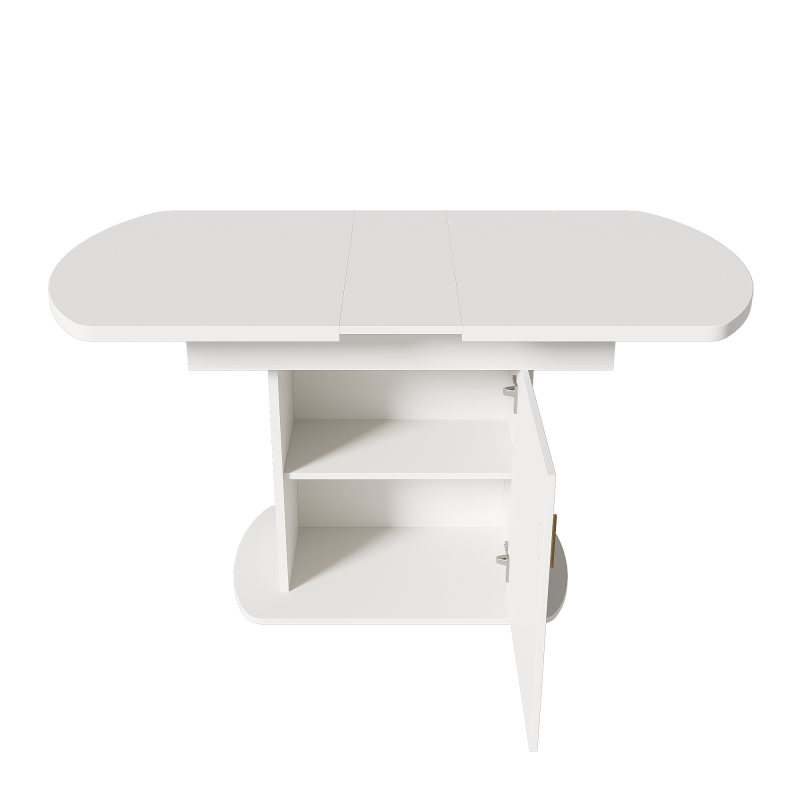 Uitschuifbare Ovaalvormige Tafel – Uitklapbare Eettafel – Salontafel – Werktafel – Compacte Tafel – Wit Met Gouden Handgrepen – Met Opbergruimte – 110-130x70x75 cm