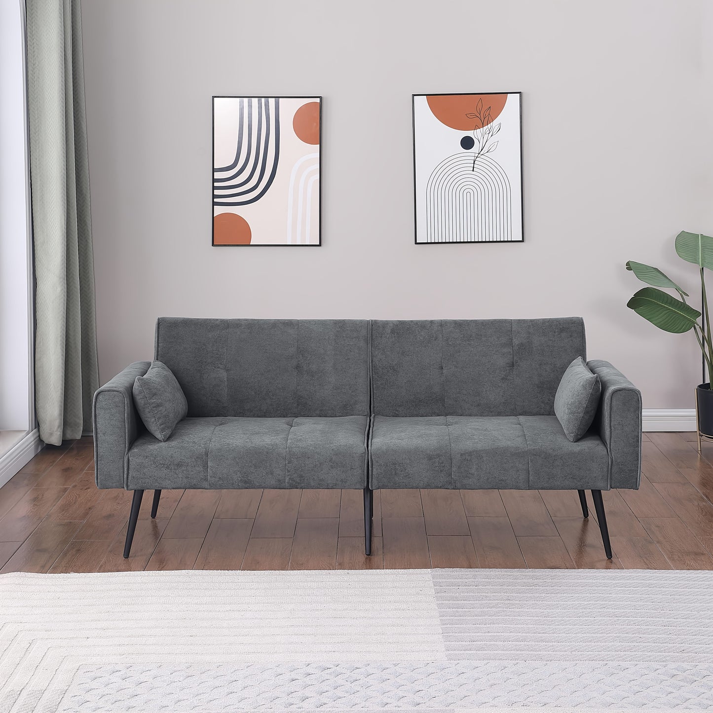 Vouwbare Slaapbank – Bankbed – Sleeperbank – Convertible Bank – Zetelbed – Ruimtebesparend Ontwerp – Duurzaam Bamboe Frame – Verstelbare Rugleuning – Handmatige Bediening – Grijs