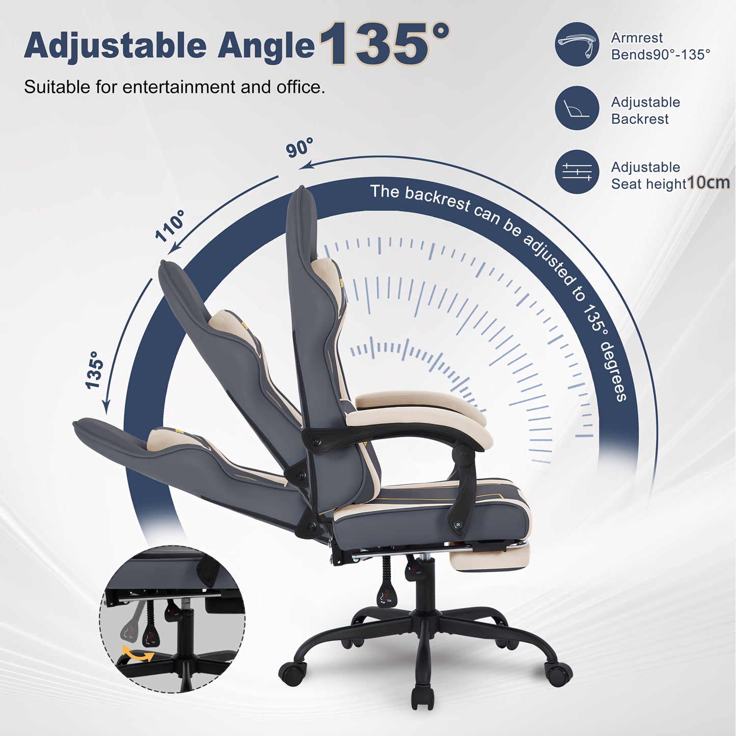 Ergonomische Gamingstoel – Bureaustoel – Gamestoel – Deskchair – Zitzak – Donkergroen – Massagefunctie – Verstelbare Rugleuning 90°-155°
