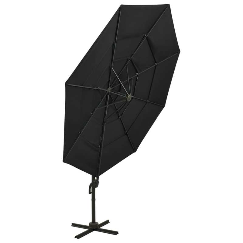 Solid Parasol with aluminum mast 4-layer black 3x3m, Poolside Umbrella, Traditional Style, Classic Parasol, Uvresistant Material, Sun Shelter, Outdoor Umbrella, Homeowners