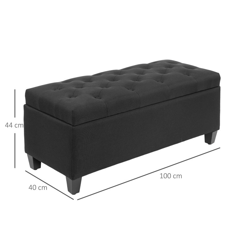 HOMCOM Sitzbank Polsterbank mit Stauraum Truhenbank Flur Schlafzimmer Wohnzimmer leinenartiges Polyester Gummiholz Schwarz 100 x 40 x 44cm