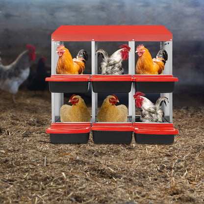 6-Compartment Heavy-Duty Plastic Chicken Nesting Box with Ventilation System & Egg Collection - Red Outdoor/Indoor Egg Laying Station, Easy-Clean Design, No Batteries/Electricity, Durable Weatherproof Construction for Backyar
