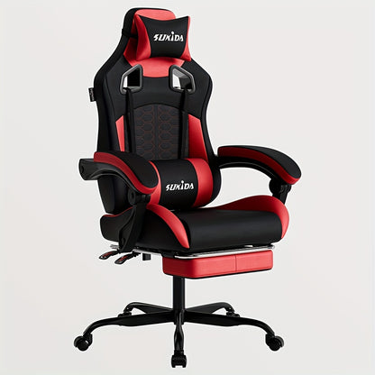 Gamingstoel – Gamestoel – Gaming Chair – Game Stoel – Bureaustoel – Ergonomisch Design – Verstelbare Voetensteun – PU Lederen Bekleding – Max Belastbaarheid 150 kg