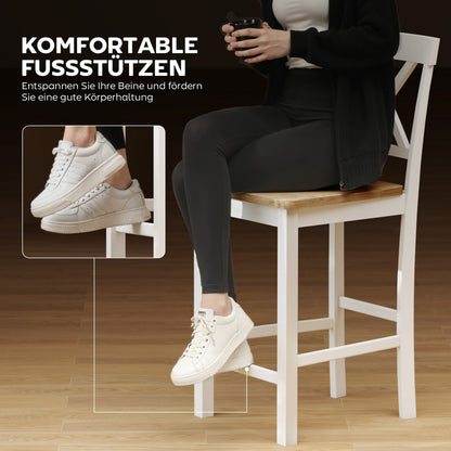 Barstoel – Barkruk – Keukenkruk – Barstoel met Rugleuning – Set van 2 – Rubberwood – Natuurlijk Eiken en Wit – Ergonomisch Design – Zithoogte 60 cm