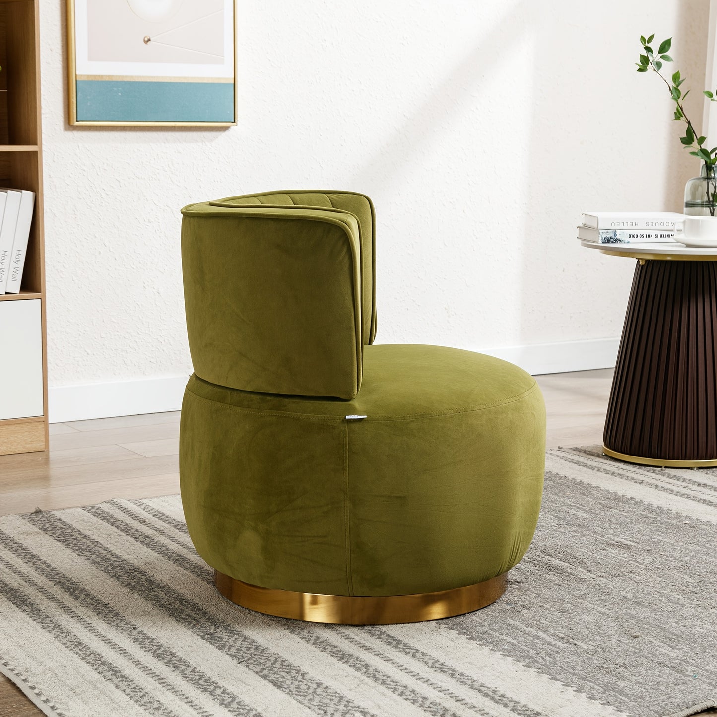 360 Degree Modern Swivel Chair Round Swivel Chair Soft Velvet Finish Comfortable Backrest Stable Structure Living Room Chair Shell Chair Suitable For Living Room Bedroom Study Room, Olive Green