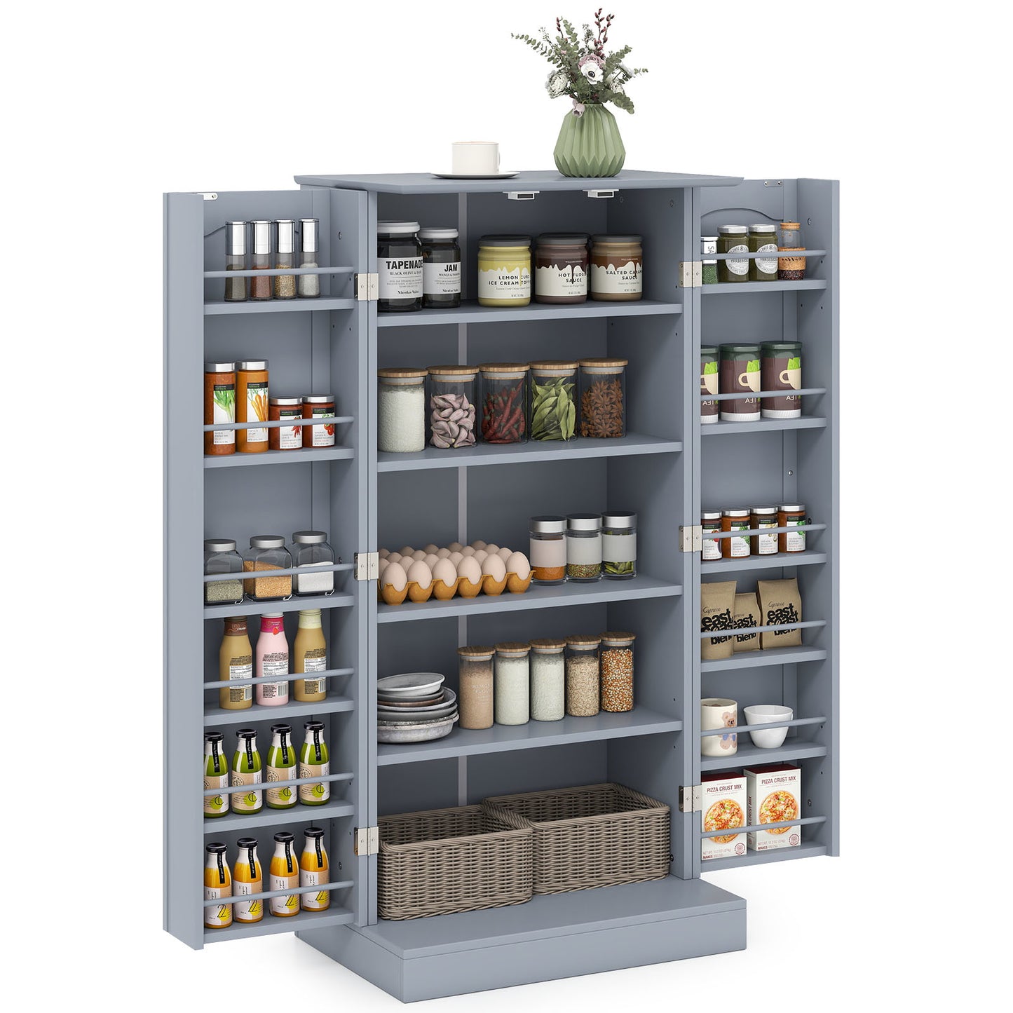 Buffetkast – Dressoir – Opbergkast – Keukenkast – Voorraadkast – 12 Zijplanken – Verstelbare Planken – Anti-Kantel Beveiliging – Grijs – 60 x 40 x 120,5 cm