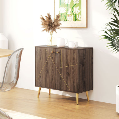 Dressoir – Opbergkast – Woonkamerkast – Buffetkast – Sideboard – Kastanjebruin Met Gouden Stalen Accenten – Verstelbare Planken – Anti-Kantel Systeem