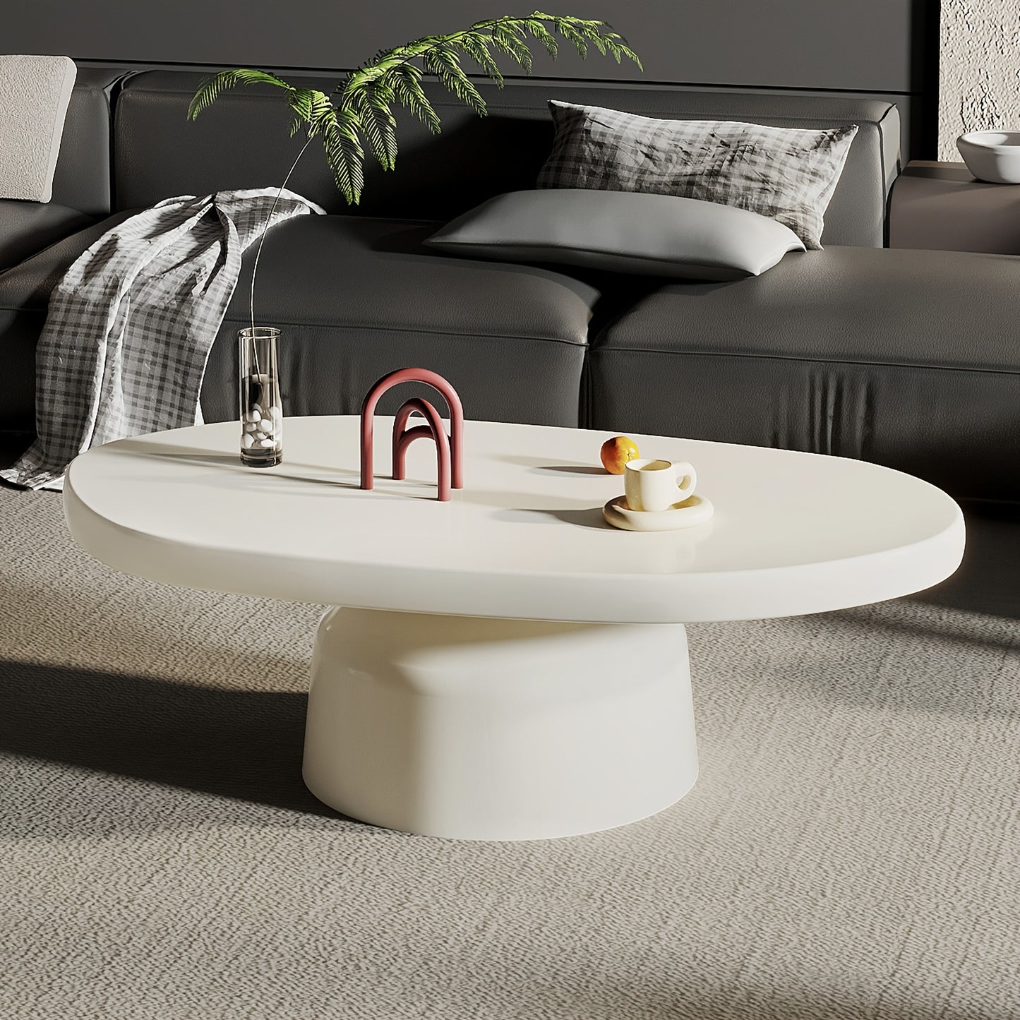 Ovale Salontafel – Moderne Tafel – Coffee Table – Woonkamermeubel – Bijzettafel – Milky White Afwerking – Ruimtebesparend Ontwerp – Duurzaam Hardhout