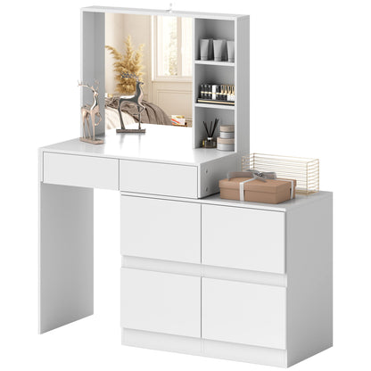 Make-Up Tafel – Schminktisch – Kaptafel – Vanity Table – Dressing Table – Wit – Grote Spiegel – 4 Lades en Veel Opbergruimte