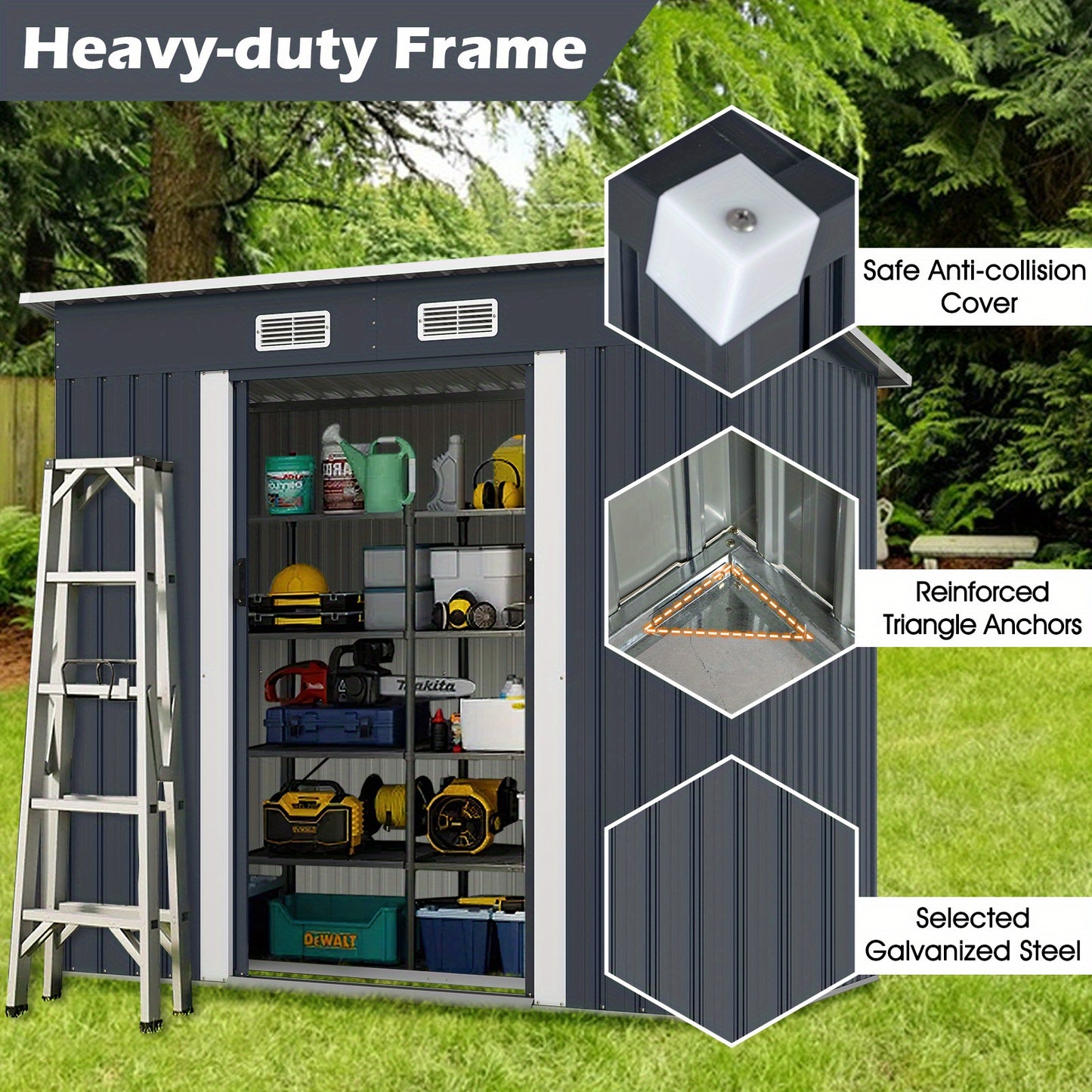 Buitenopslag Schuur – Tuinschuur – Berging – Tuinberging – Opbergschuur – Gegalvaniseerd Stalen Frame – Schroefloos Dak Met Ventilatie