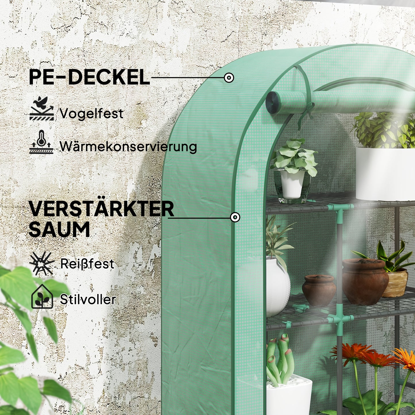 Kweekkas – Tuinkas – Broeikas – Moestuin Kas – Mini Kweekkas – Ronde Dak – Met Deur En Rek – Stalen Frame Met Winterbestendige Folie – 100x45x160 cm – Groen