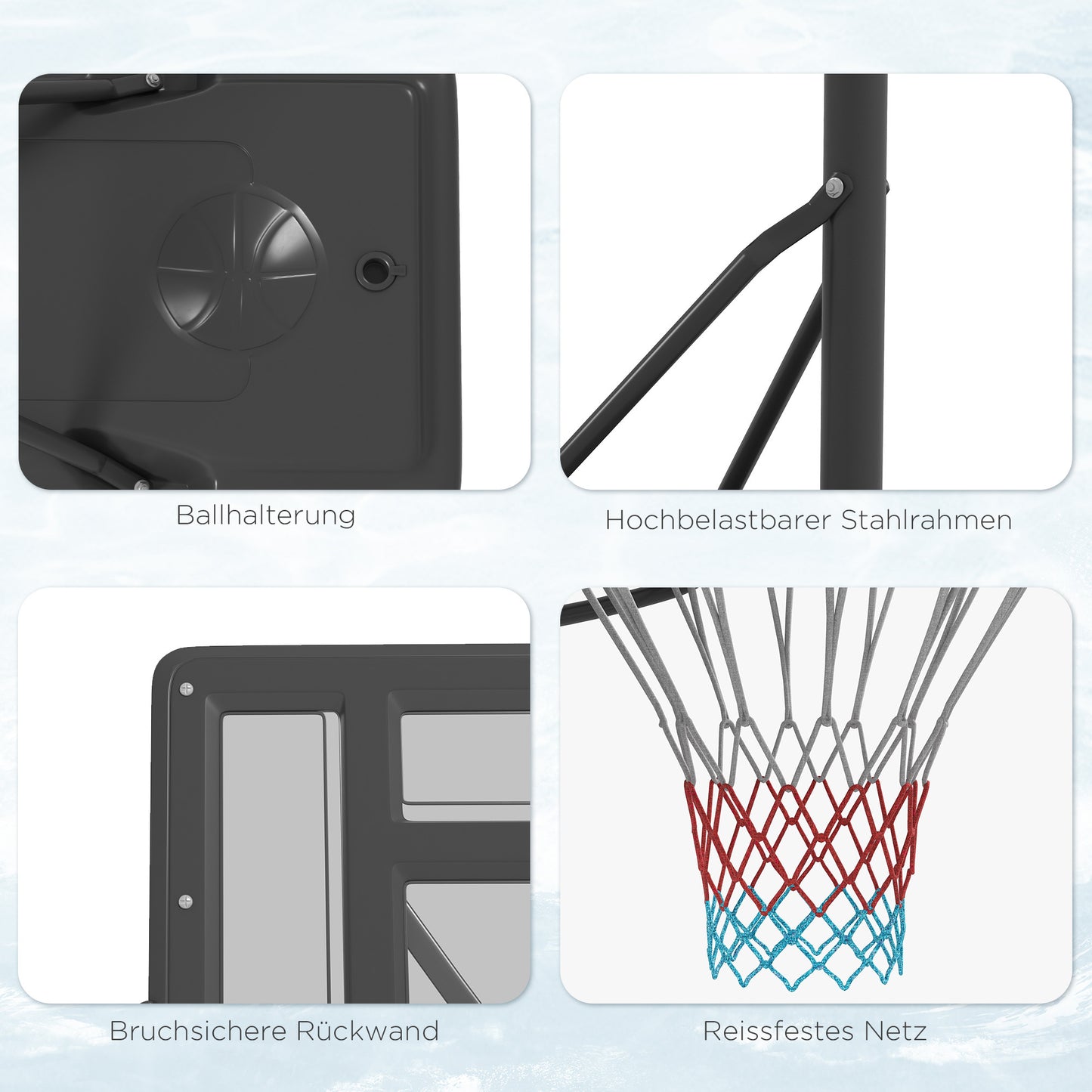 Basketbalbord – Basketbalstandaard – Basketbalring – Basketbalsysteem – Verstelbare Hoogte 230-305 cm – Met Wielen en Vulbare Voet – Weerbestendig Stalen Frame