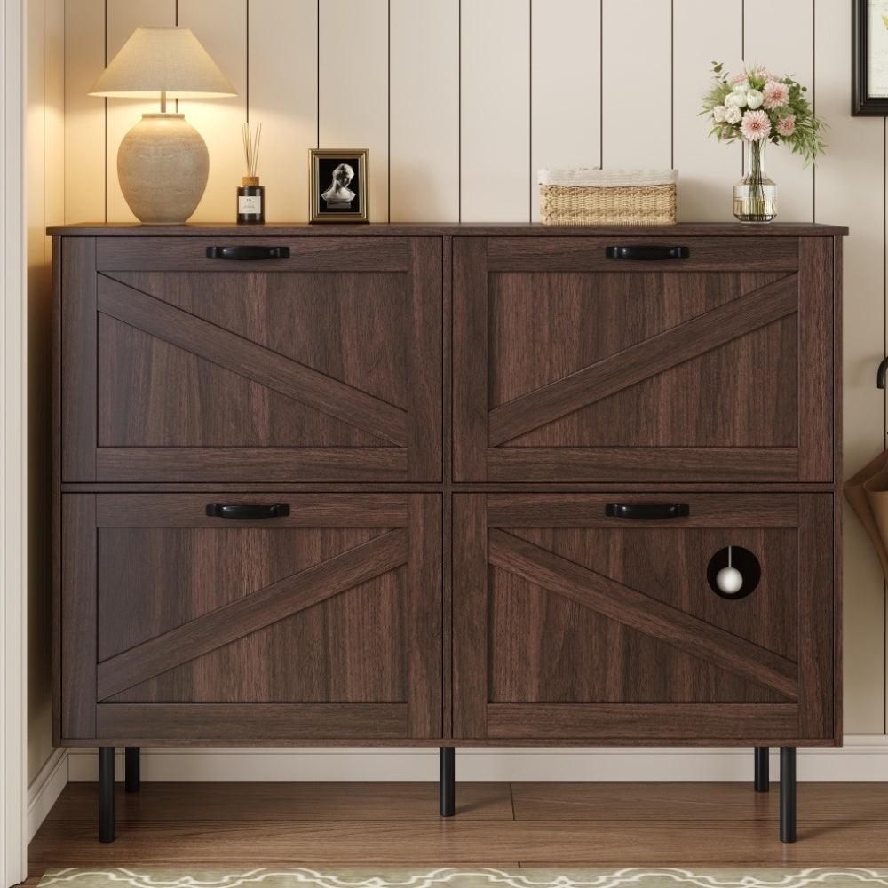 Schoenenkast – Schoenenrek – Schoenenopberger – Halmeubel – Schoenenbank – Smal Design – Stevig Metalen Frame – 3 Kanteldeuren – Met Katten Speeltje – Compact Voor Kleine Ruimtes