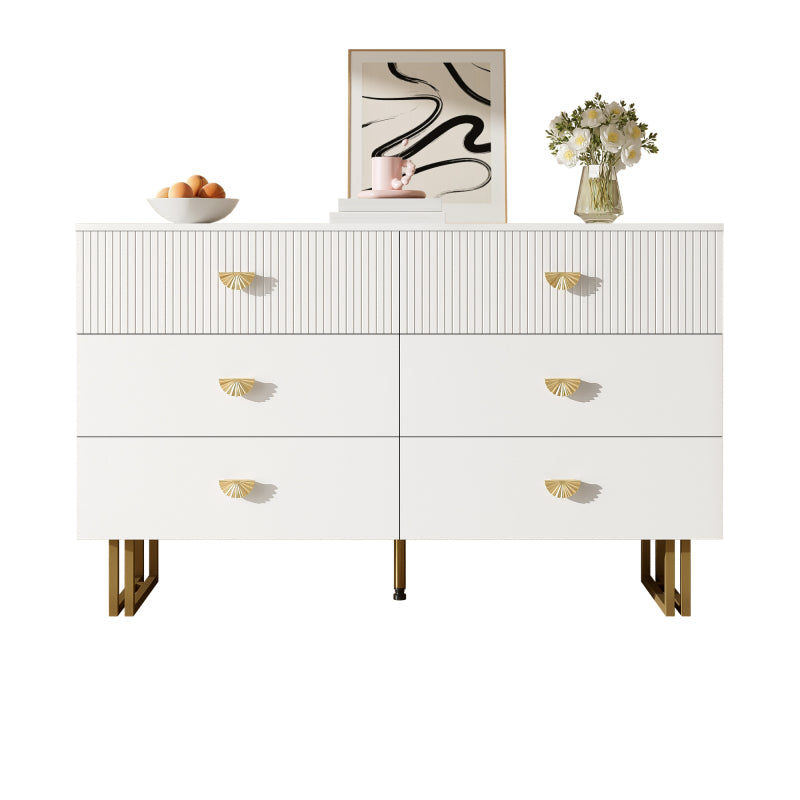 Modern Sideboard – Dressoir – Opbergkast – Ladekast – Sidecabinet – Wit Met Gouden Accenten – 6 Ruime Lades – Stevige MDF En Stalen Constructie